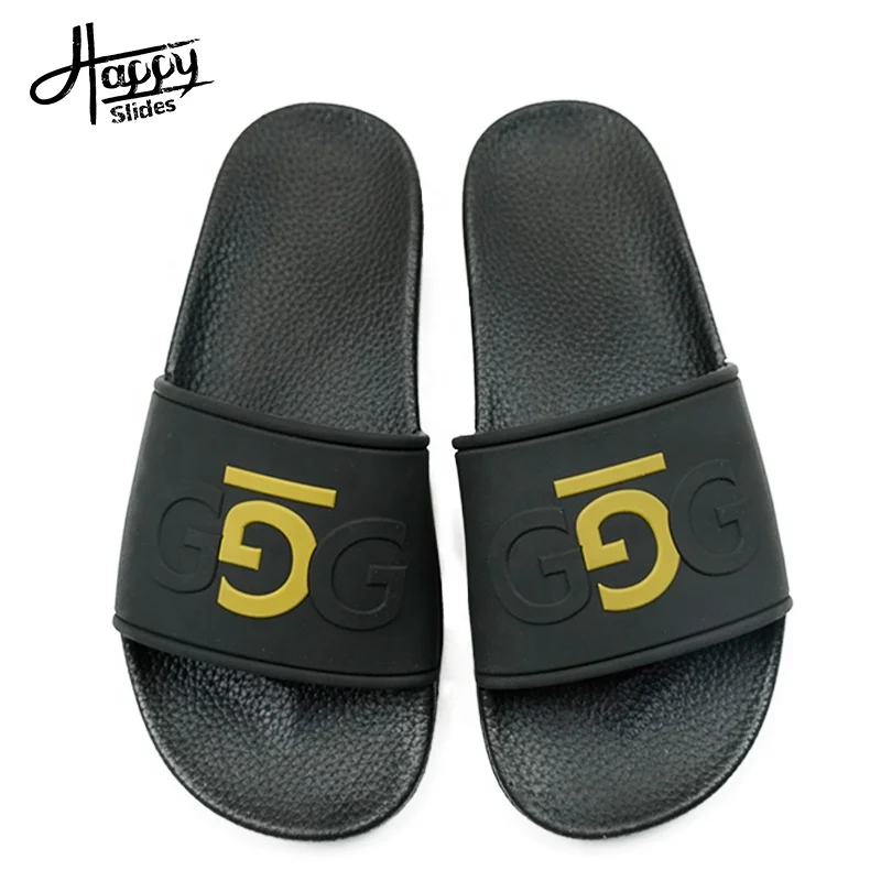 

Happyslides OEM Custom Brand Logo Slides,Rubber Slipper For Men Fashion Sandal Slider Slippers PVC 2021 Slides