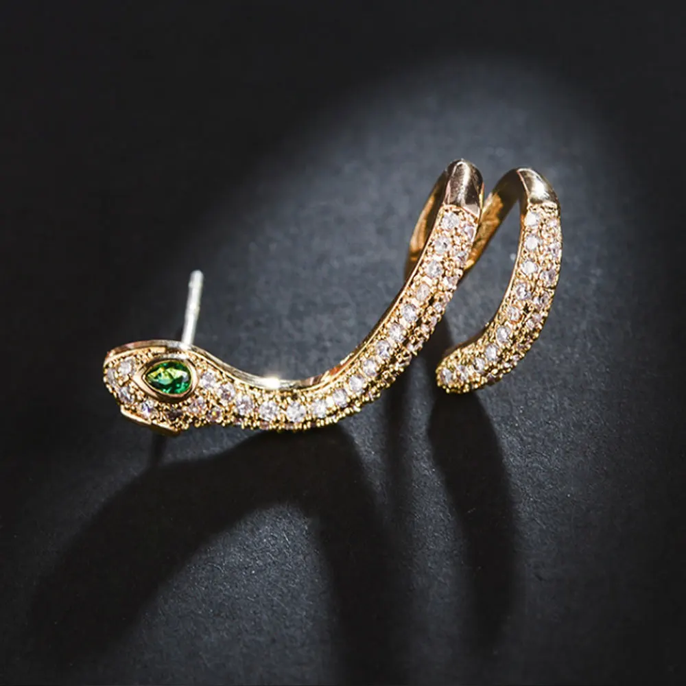 

brass with fine gold plated and cubic zirconia cz beads paving snake ear cuff earrings jewelry women, Silver and gold