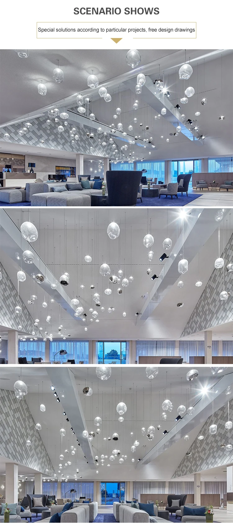 Factory supply contemporary hotel lobby glass K9 crystal custom bubble pendant light