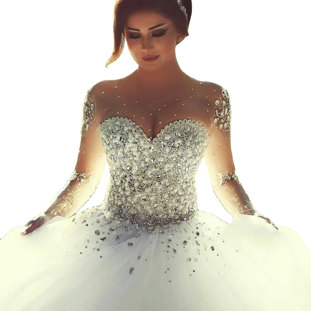 

Sweetheart Pedreria Para Vestidos De Novia Long Aleeved Lace Diamond Wedding Dress 2021