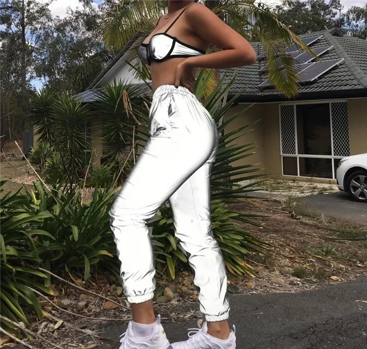 Hip Hop Reflective Casual Harajuku Night Blank Jogger Pants Women