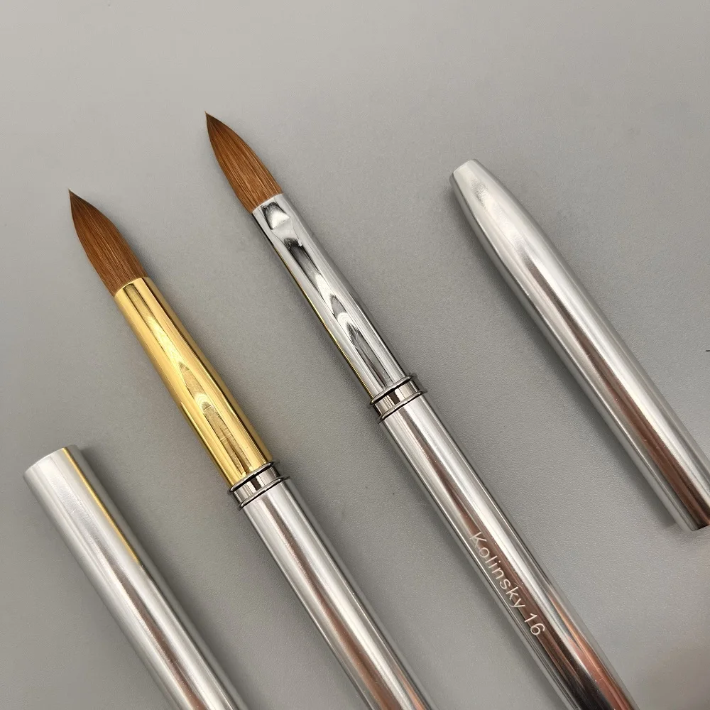 

Factory direct Sale silver metal Handle 16# Nail Art Tool Oval nail brush 100% kolinsky acrylic nail art brush