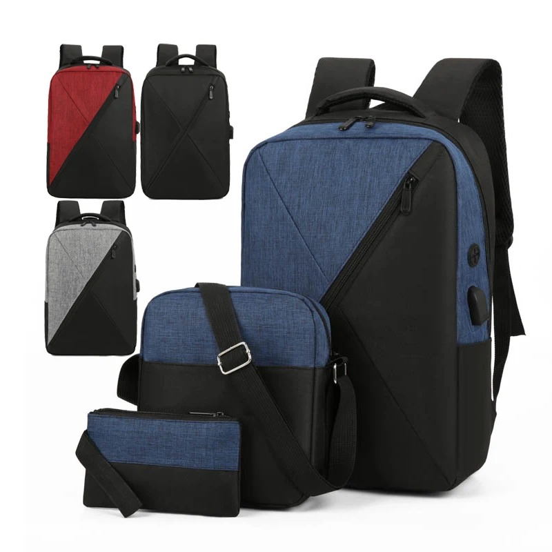 

England Style Belt Cover Factory Wholesale Oxford Fabric 3 pcs Laptop Outdoor School Backpack Bag 3pcs Set, Black, blue, red, grey or custom