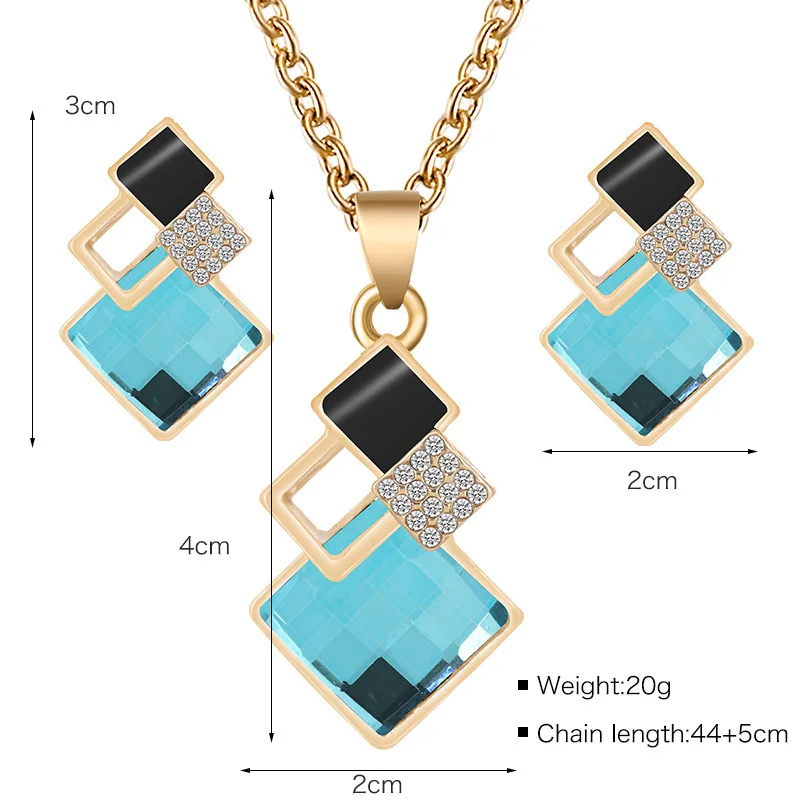 

Duoying OEM conjuntos de joyas Square Crystal Rhinestone Pendants bridal wedding jewelry sets gold plated jewelry sets