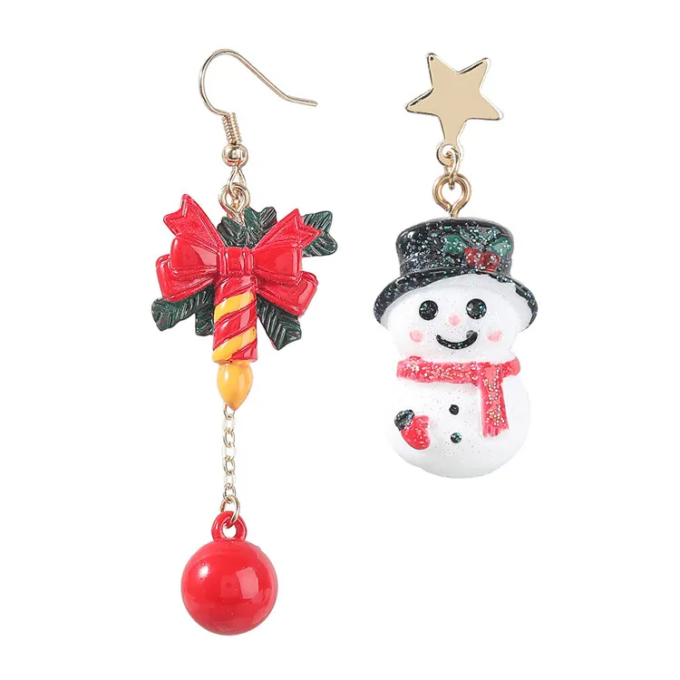 

2021 New Christmas Series Resin Snowman Christmas Candle Bow Drop Earrings For Women Gifts