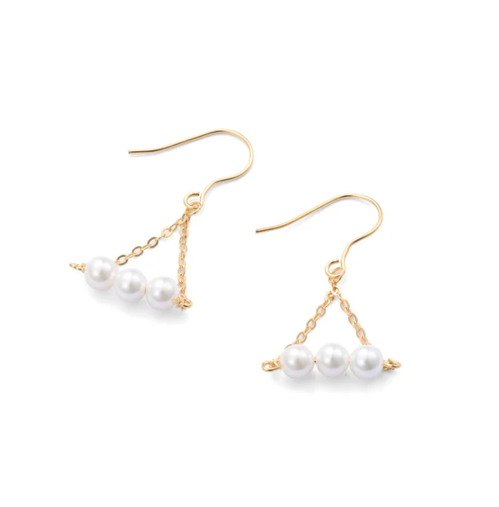 

Tiny 925 Sterling Silver Gold Plated Chain Drop Dangle 3 Pearl Earring, Multi