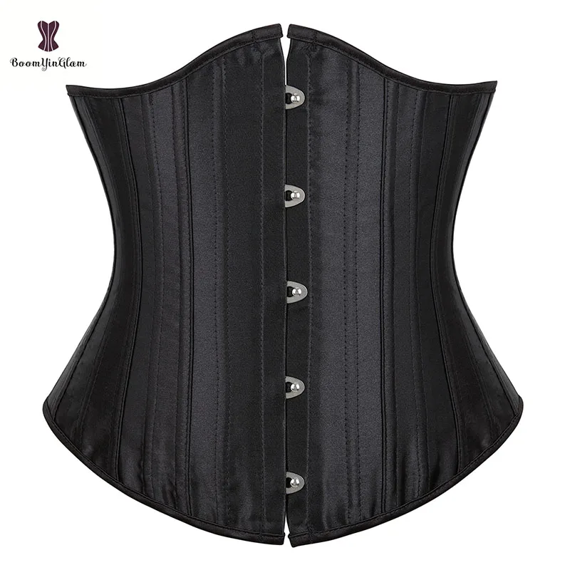 Lace up Boned Waist Training Corsets Overbust 26 Rods Women Satin Cupless Bustier Firm Tummy Control Black Corset Ann Chery