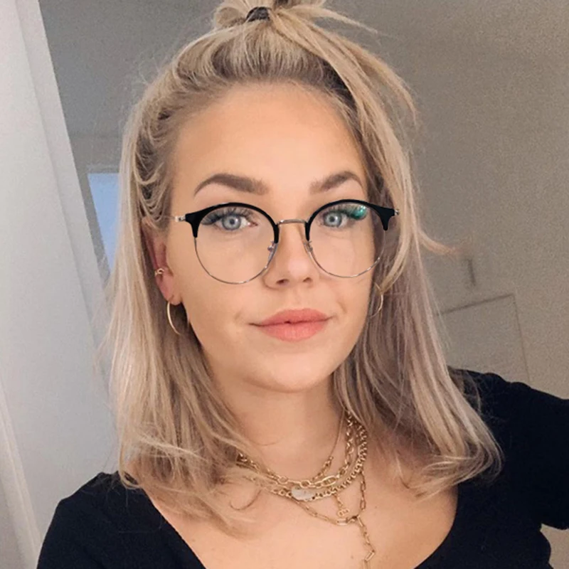 

95602 Vintage Designer Anti Blue Light Metal Glasses Frames TR90 Round Eyeglasses Frames Fashion Women Eyewear