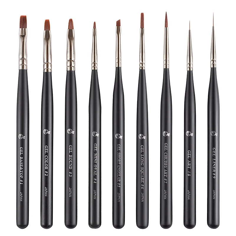 Professional High Quality Matte Black Wood Handle Nail Art Brush Set Nylon Gel Liner Brushes for Beauty for Nail Salons