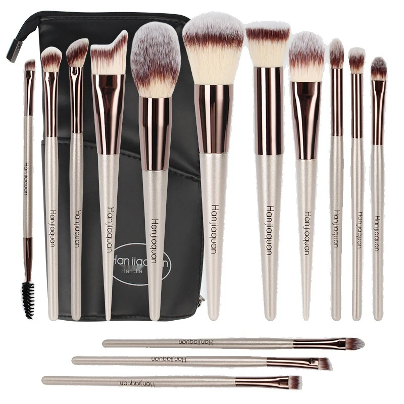 

Wholesale 14 Beauty Tools Cosmetics Eyeshadow Champagne Gold Makeup Brushes Set, As picture