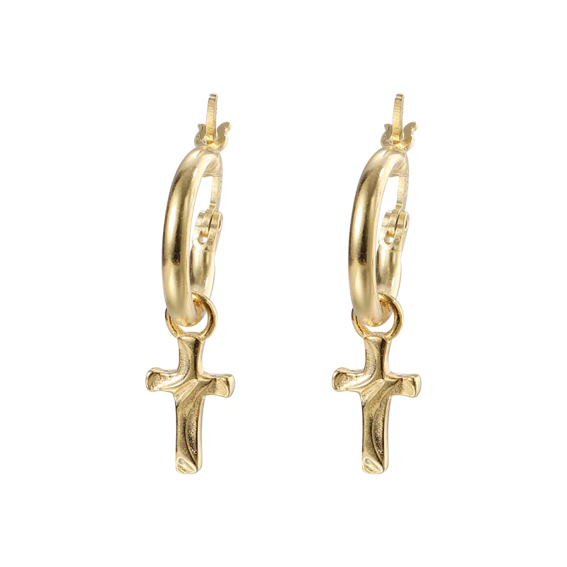 

Popular Earrings Drop 925 Sterling Silver 18K Gold Plated Charm Cross Hoop Earrings Women