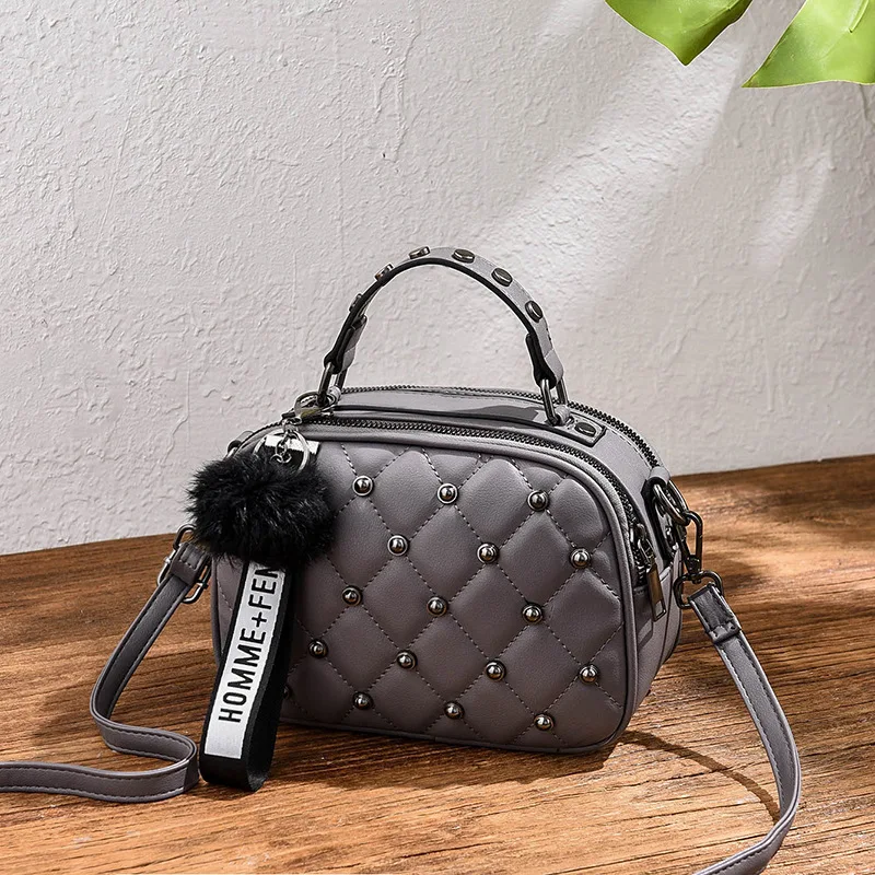 

Round bead decoration plaid tote bags wholesale Rivet crossbody bags shoulder bag, Accept customized color