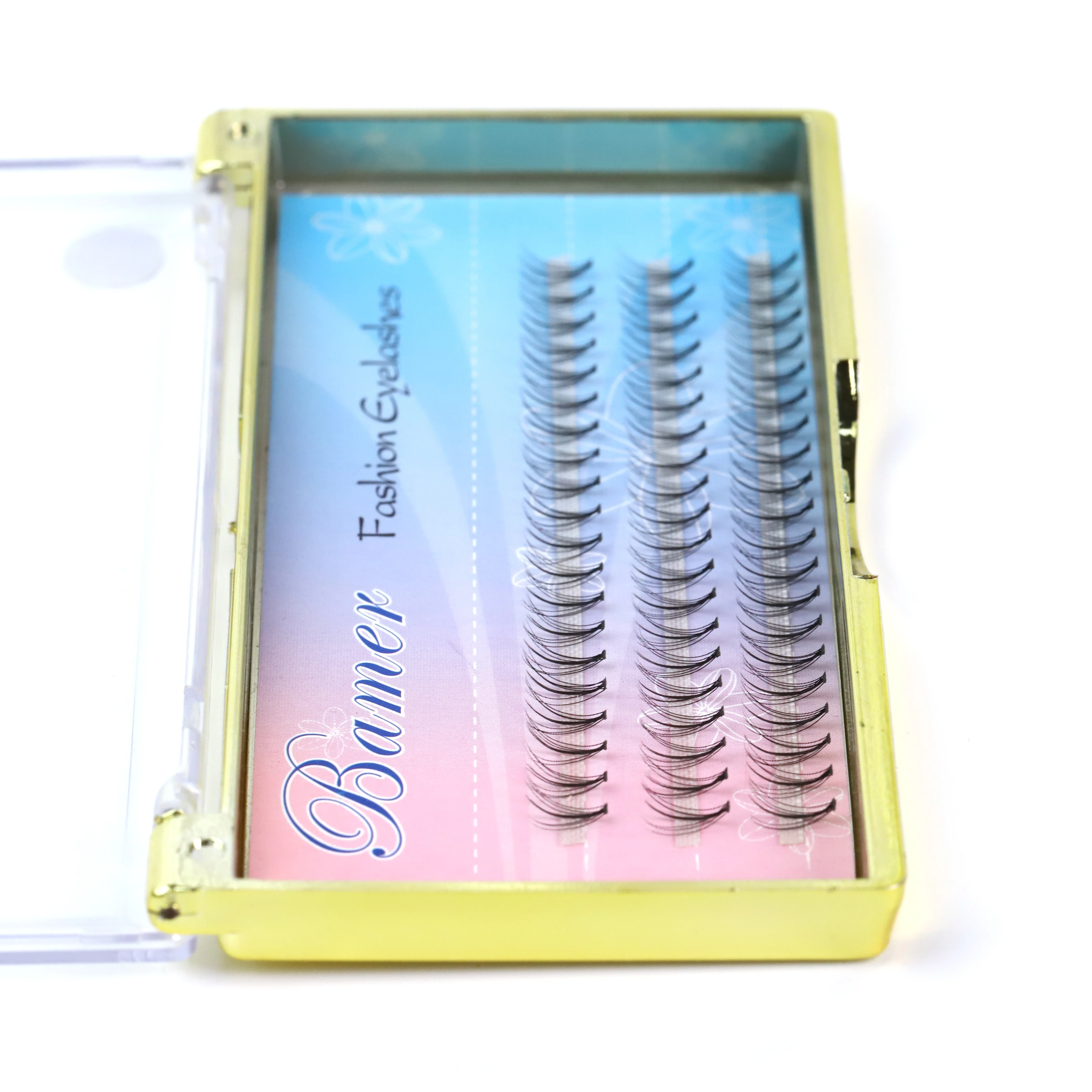 

ECO friendly individual fluffy cluster lashes wide fan silk mink lashes trays, Jet black