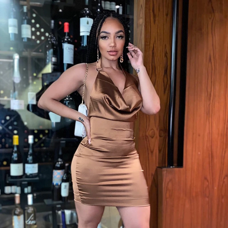 

Bomblook R21DS183 Sexy Backless Bodycon Women Dress Halter Sleeveless Mini Dresses Women Casual