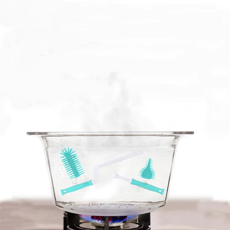 
Factory wholesale bpa free silicone 360 degree rotary baby bottle cleaning brush set 