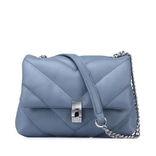 

Fashion Popular Summer Leather Quilted Blue Saddle Square Mobile Phone Shoulder Cross Body Messenger Women Handbags with Chains, 7 colors