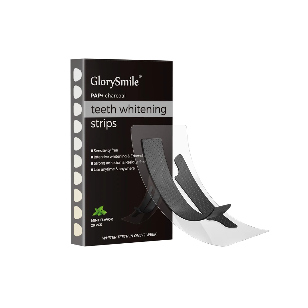 Glorysmile Private Logo PAP Gel Non Irritation Teeth Whitening Activated Charcoal Strips For Sensitive Teeth