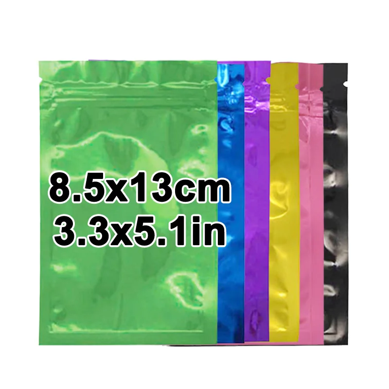 

8.5x13cm In Stock Multicolor Clear Front Food Zip Lock Plastic Zipper Packaging 3 Three Side Seal Aluminum Foil Flat Pouch Bag