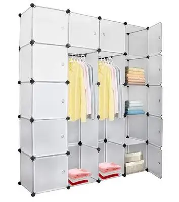

Portable Wardrobe Closet Cube Storage Organizer with Doors for Hanging Clothes, White/black