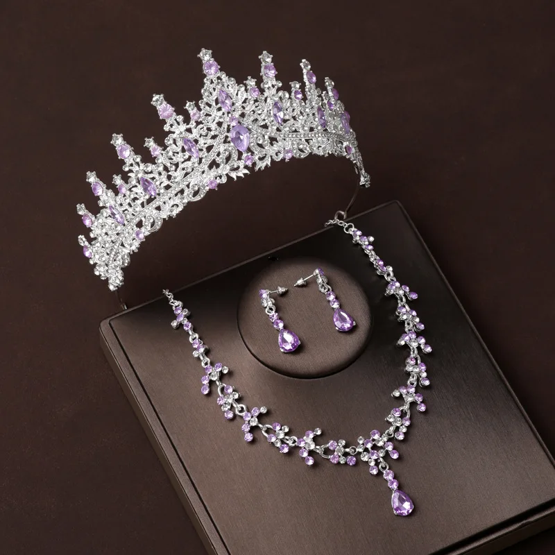 Wholesale 3pcs/set Crystal Tiara Earrings Necklace Jewelry Set for Princess Girls Wedding Tiara for Bride Birthday Party
