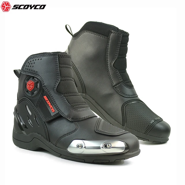 

SCOYCO Leather Mens Black Waterproof Ankle Moto Protective Motorbike Biker Shoes Racing Motorcycle Motocross Riding Boots