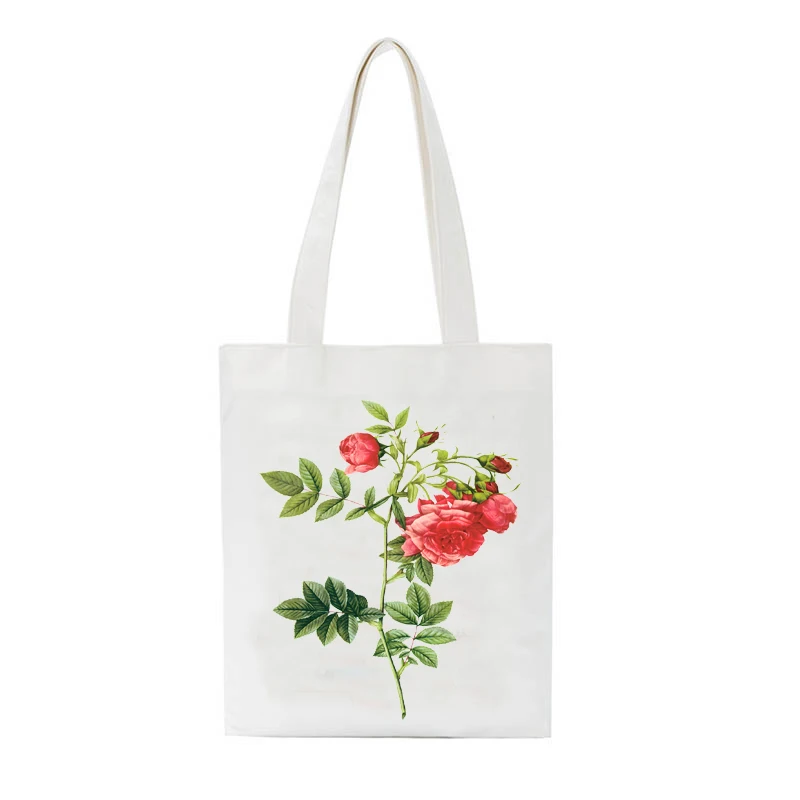 

Casual Canvas Beach Bags Rose Flowers Printing Single Shoulder Handbags Shoulder Bags For Girls Custom Shopping Bag