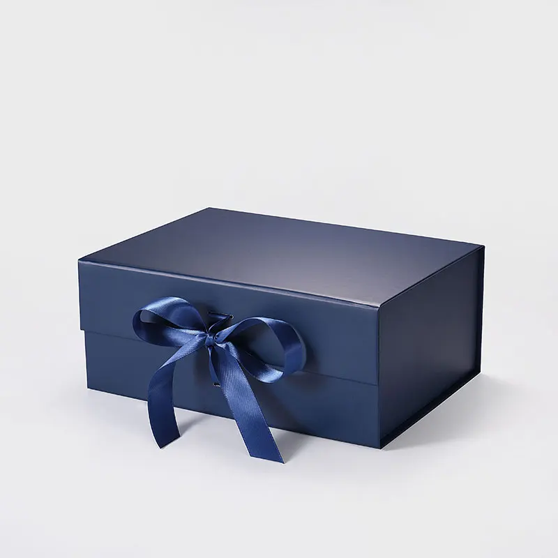 

Custom logo printing stock custom navy blue A5 deep magnetic gift box packaging with ribbon