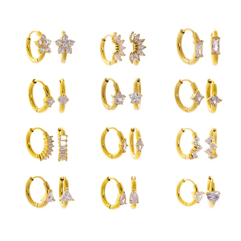 

Wholesale 18K Gold Plated Stainless Steel Waterproof Jewelry AAA Cubic Zirconia Women Small Hoop Huggie Earrings for Women 2023