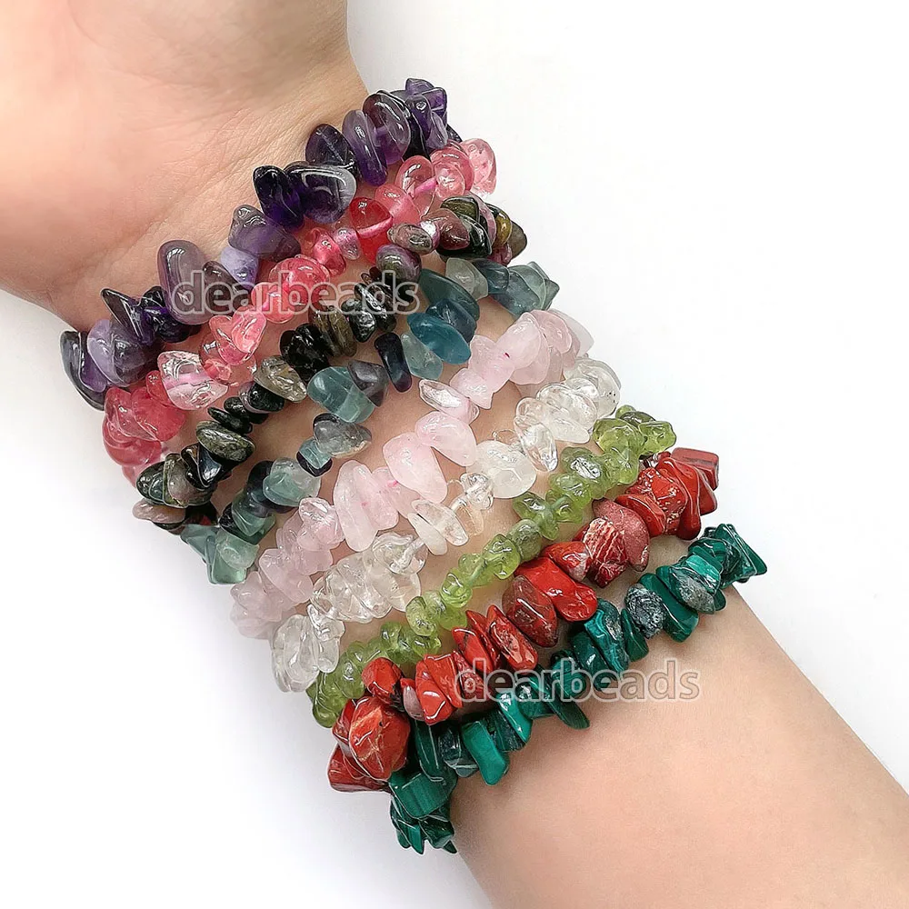 Women Colorful Chip Natural Stone Bracelets Healing Gravel  Crystal Gemstone Bracelet For Madam Girls