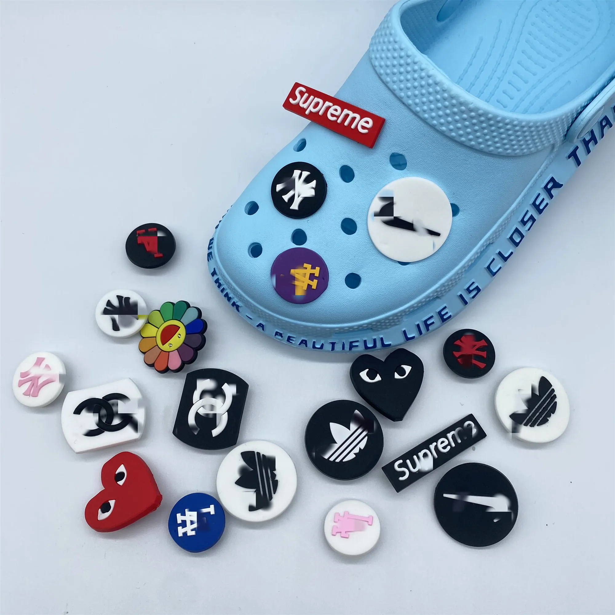 

Wholesale 2021 OEM Clog Charm Soft PVC Custom Shoe Charms kid Clog croc Shoes accessories, As picture