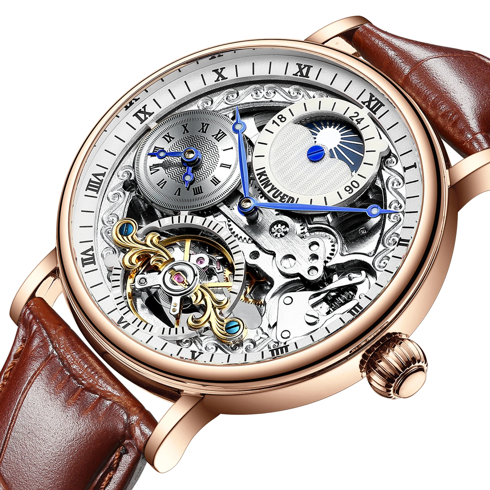 

Factory Luxury Brand Leather Mechanical Watches Waterproof Automatic in Stock Tourbillon Movement Wristwatches Custom logo