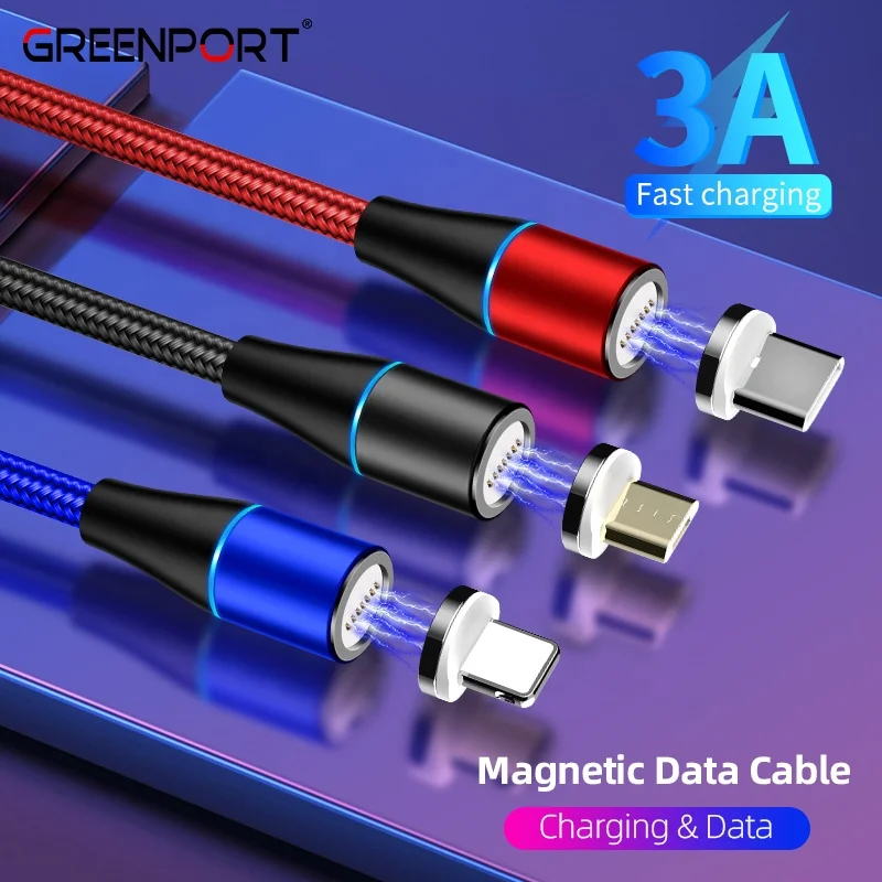 Wholesale price 3 in 1 magnetic charging usb 3A quick charger cable led light amazon hot sales magnet cable usb type c