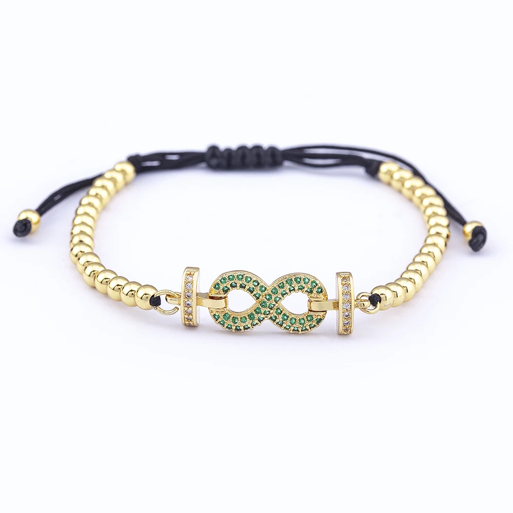 

Trendy 8 Shape Geometric Infinity Design Party Wedding Bracelets Adjustable Braided Jewelry Gold Plated Charm Bead Bangles, Colorful /dark blue/ green/ rose red/ white