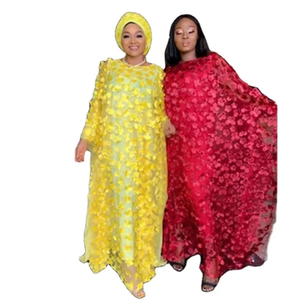 

2020 women's dress embroidered flower yarn round neck bat sleeve loose large size women dresses