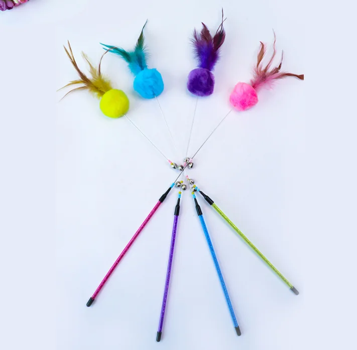 

Cats Toys Plastic Kitten Interactive Stick Funny Fishing Rod Game Wand Feather Stick Toy Pet Supplies Pet Accessory, Purple, pick, bule, yellow