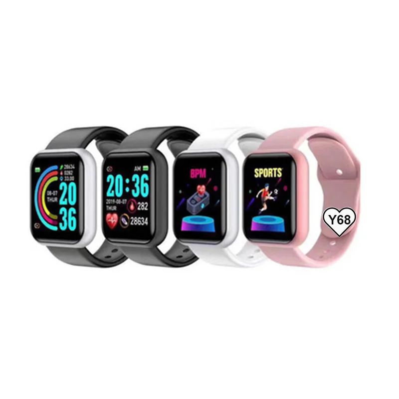 

Multi-Functions Smart bracelet Waterproof Colorful I.3 Inch Touch Screen Motion detection Customize Watch Face Y68 Smart Watch, Black/white/pink