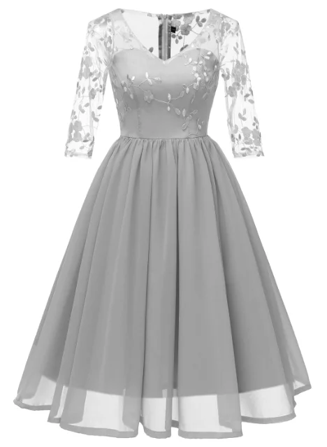 2019 New Arrivals Half Sleeve V-Neck Applique A-Line Prom Dress Bridal Wear