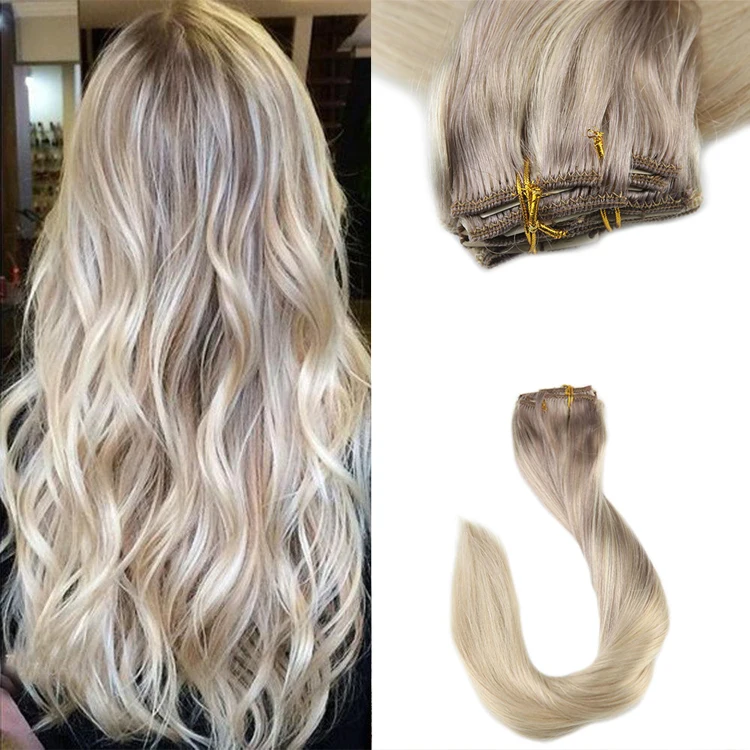 

High Quality Piano Ombre Color Double Drawn Lace Clip In Russian Remy Human Hair Extensions, In stock color: #2;other colors can customize