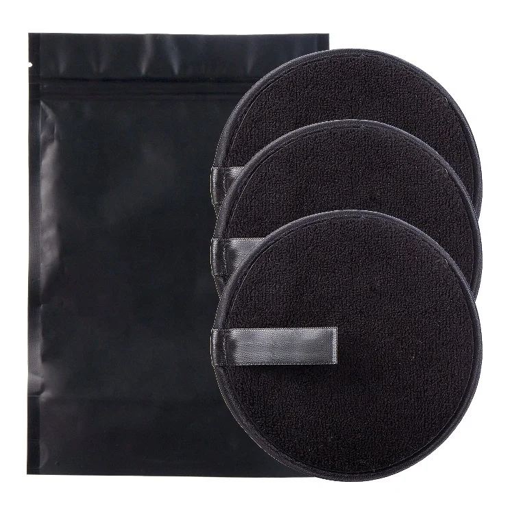 

3pcs Set Makeup Remover Sponge Reusable Washable Facial Cleansing Black Microfiber Makeup Remover Pads With Custom Design