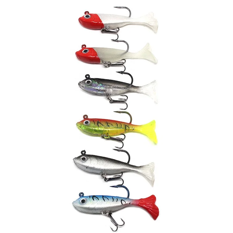 

New arrivals T-tail package lead fish bait soft simulation lead head fish lure for ocean fishing, 6 colors