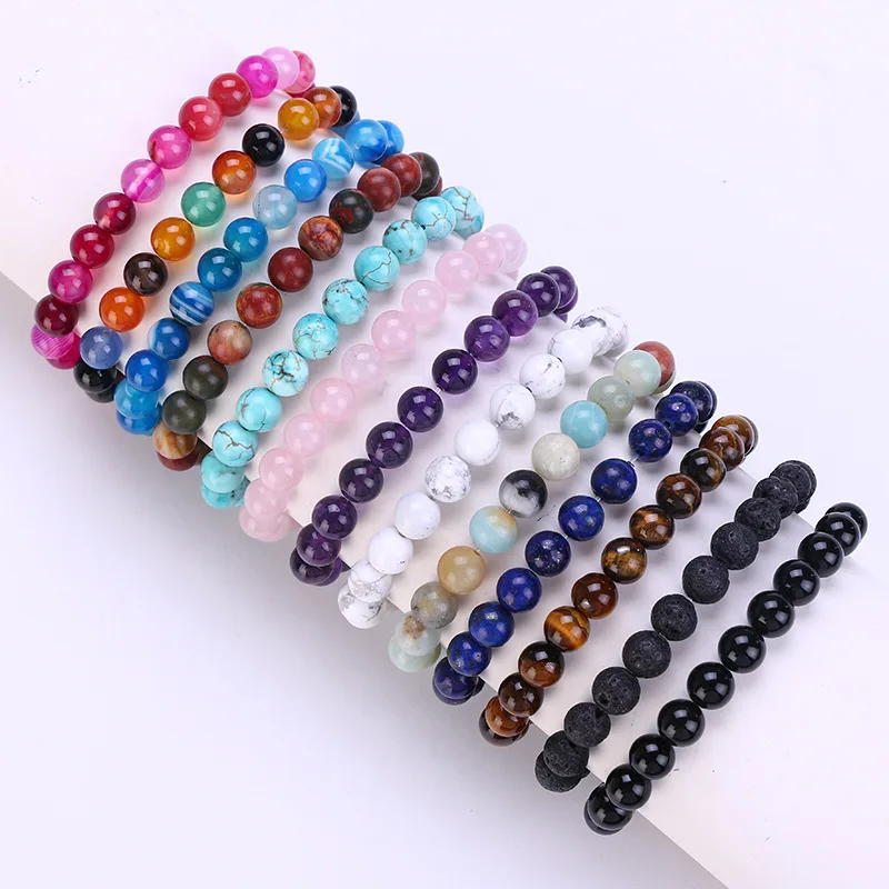 

Gemstone Jewelry 8mm Natural Stone Bracelet Tiger eye Howlite Bracelet, Colorful