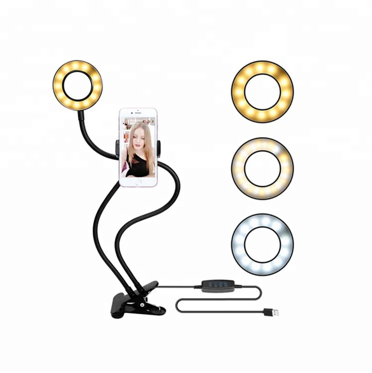 3light Mode Cell Phone Holder With Led Selfie Ring Light For Live