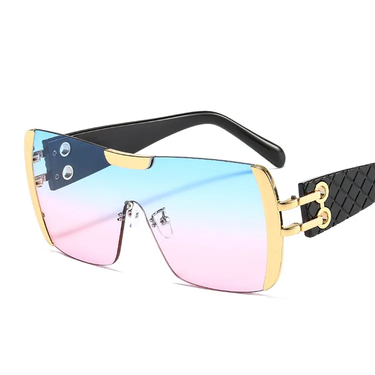 

OEM One-piece metal decorative large frame men's and women's fashion sunglasses personality colorful trendy sun glasses