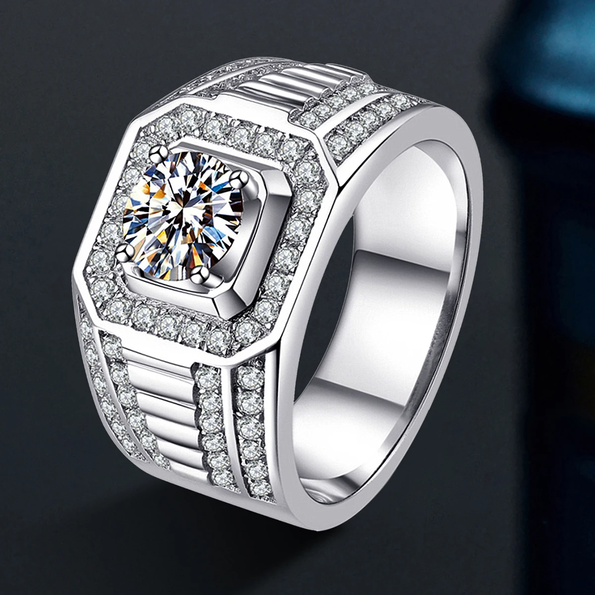 

VVS gra certified large diamond moissanite boy men's custom ring 925 sterling silver 1ct 6.5mm for men wedding luxury Jewelry
