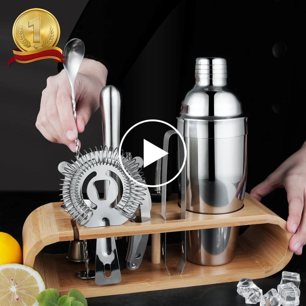 

Amazon Bartender Kit 10 pcs Stainless Steel Martini Cocktail Shaker Set with Stand for Drink Mixing Bar Tools, Sliver