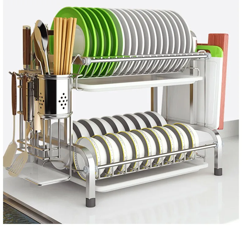 

Wholesale kitchen over sink drying rack tray drainboard cutlery holder foldable 2 tier bowl dish rack