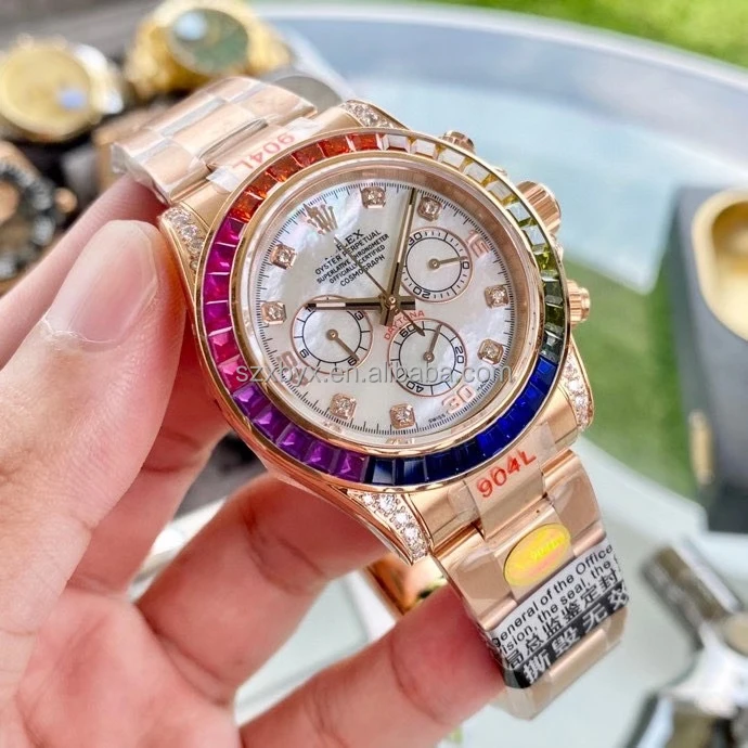 

Luxury Brand Style 904L Stainless Steel Mechanical Rolexables Watch colorful dial rainbow Daytona Watches Wristwatches