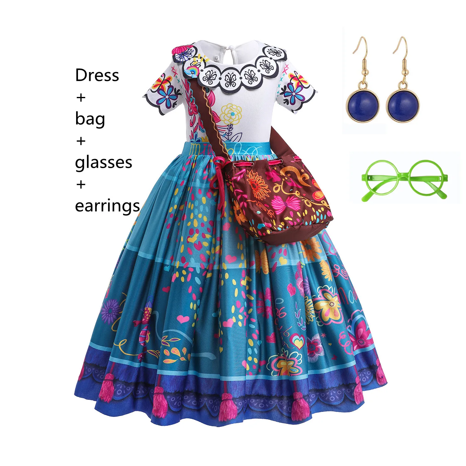 

Mirabel TV movie Cosplay Costume Kids Children Fancy Carnival Halloween Princess Dress UP Encanto Madrigal Dress