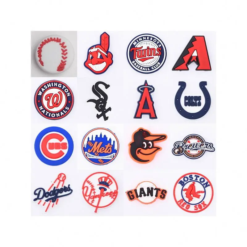 

Wholesale High Grade Soft PVC Croc Charms baseball team croc charm Decoration For Hole Shoe MLB croc charm fit for shoe ornament, Customized color