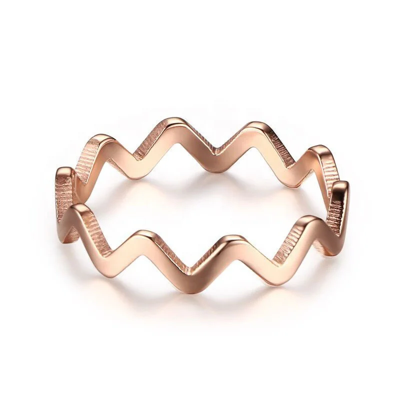 

Factory Direct Sale Hot Selling Fashion Simple Jewelry Korean Style Minimalist Ring 316L Stainless Steel Wave Rings, Silver,rose gold